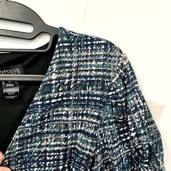 Enfocus Studio Womens Wrap Elbow Sleeve Belted Tweed Dress Gray Black Size 12 - Picture 8 of 9